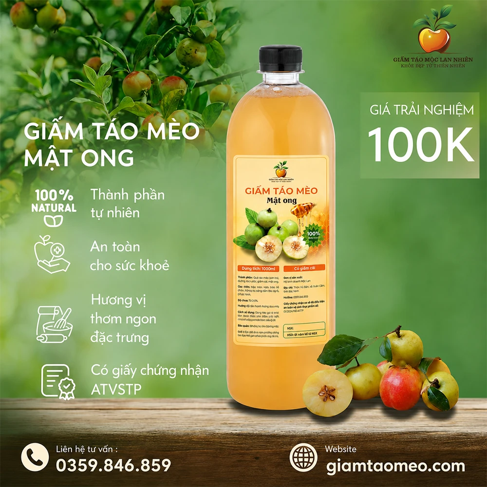 1l giấm táo mèo mật ong