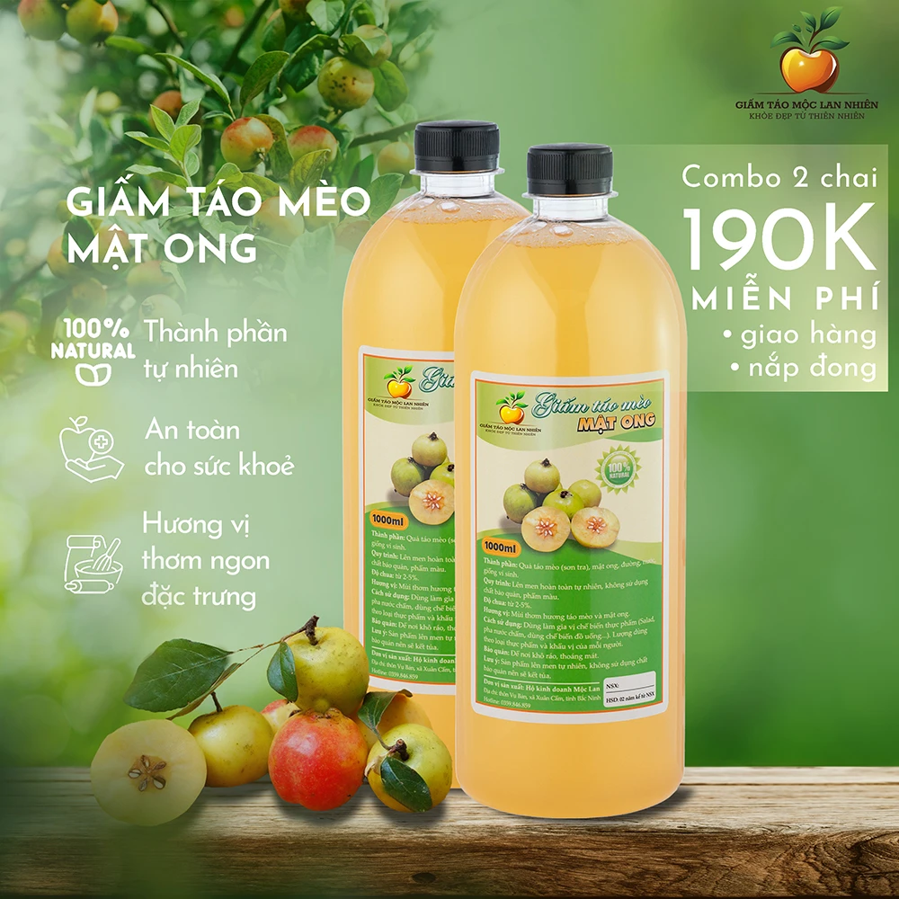 Combo 2 chai giấm táo mèo mật ong
