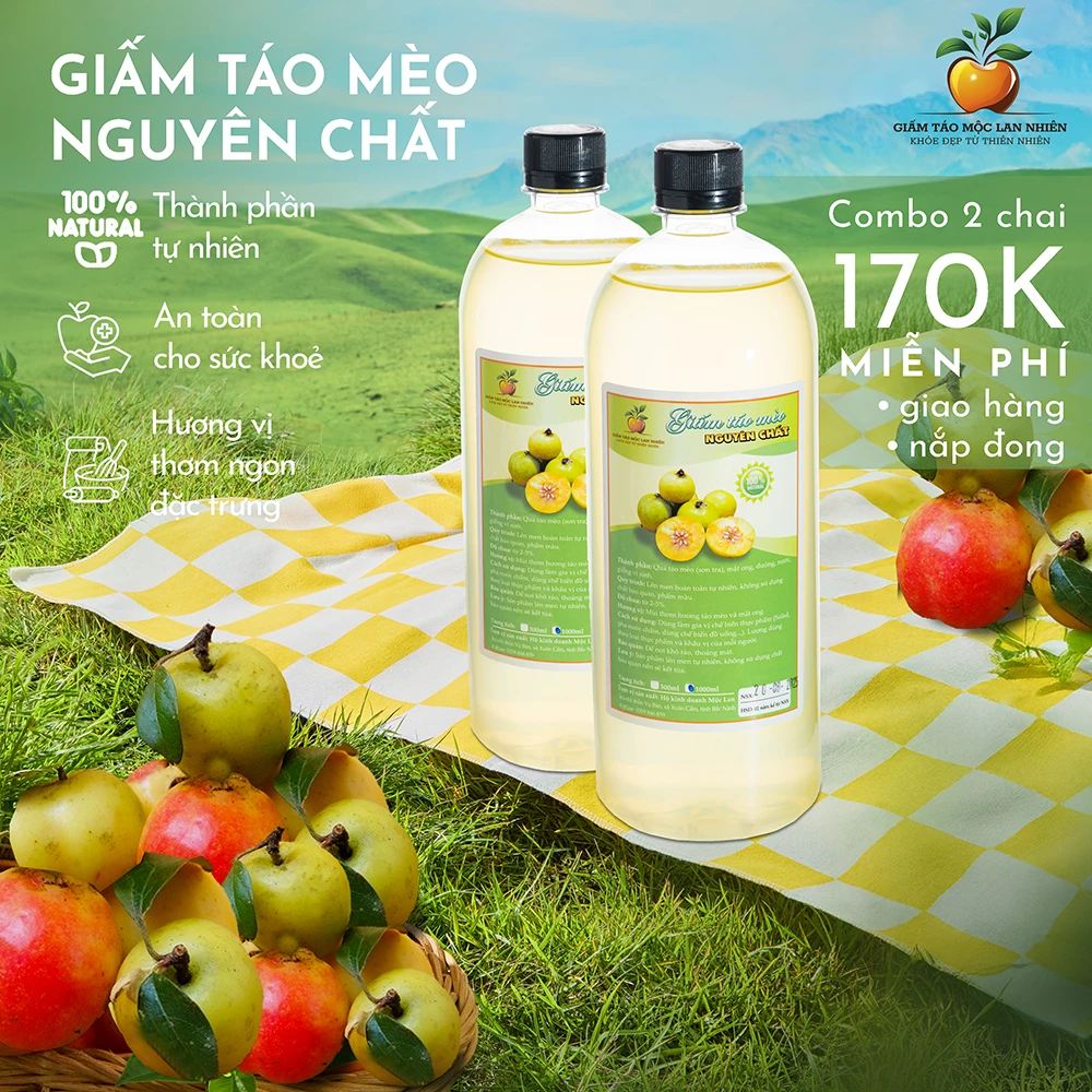 Combo 2 chai giấm táo mèo nguyên chất